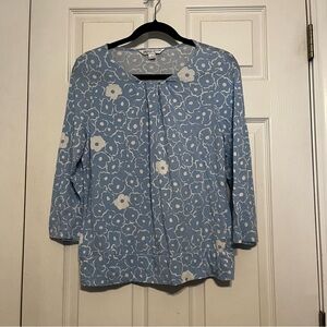 Pendleton Blue and White Floral Blouse 100% Cotton Size Large Cottagecore